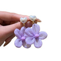 Sweet Purple Floral Heart Faux Pearl Stud Earrings For Beach Vacation Style 2026 view 5