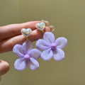 Sweet Purple Floral Heart Faux Pearl Stud Earrings For Beach Vacation Style 2026 view 3