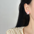 Copper Zircon Enamel Bow Stud Earrings Korean Sweet Light Luxury Cute Style Jewelry view 3