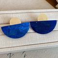 Blue Gradient Acrylic Semicircle Stud Earrings With Silver Pins Niche Geometric Round Design view 3