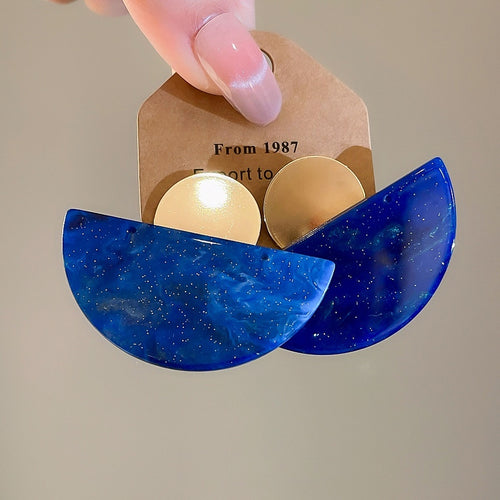 Blue Gradient Acrylic Semicircle Stud Earrings With Silver Pins Niche Geometric Round Design