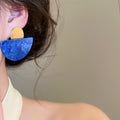 Blue Gradient Acrylic Semicircle Stud Earrings With Silver Pins Niche Geometric Round Design view 4