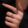 Dark Gothic Copper Bangle With Triple Layer Square Zircon Geometric Open Ring Design view 1