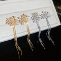 18K Gold Plated Silver Post Zircon Firework Faux Pearl Floral Drop Earrings view 2