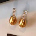 Faux Pearl Teardrop Drop Earrings With Sparkling Rhinestones, Light Luxury Old Money Style view 1