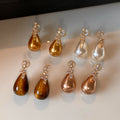 Faux Pearl Teardrop Drop Earrings With Sparkling Rhinestones, Light Luxury Old Money Style view 3