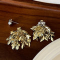 14K Gold Plated Metal Wheat Leaf Tassel Drop Earrings With Silver Posts Minimalist Luxury Style view 3