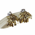 14K Gold Plated Metal Wheat Leaf Tassel Drop Earrings With Silver Posts Minimalist Luxury Style view 5