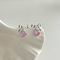 Copper Bow Pink Rose Zircon Stud Earrings For Women Light Luxury Floral Niche Design view 3