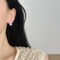 Copper Bow Pink Rose Zircon Stud Earrings For Women Light Luxury Floral Niche Design view 2