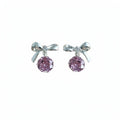 Copper Bow Pink Rose Zircon Stud Earrings For Women Light Luxury Floral Niche Design view 5