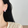 Copper Bow Pink Rose Zircon Stud Earrings For Women Light Luxury Floral Niche Design view 4