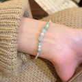 Tiger Eye Stone Beaded Bangle With Silver Tone Accents, New Chinese Geometric Round Design view 4