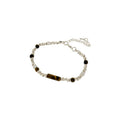Tiger Eye Stone Beaded Bangle With Silver Tone Accents, New Chinese Geometric Round Design view 5