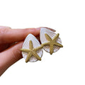 Shell Starfish Stud Earrings With Silver Posts, Enamel Island Vacation Style Jewelry view 5