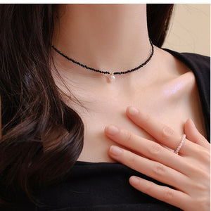 Old Money Faux Pearl Necklace With Gold Heart Round Ball And Square Crystal Pendants