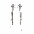 Copper Rhinestone Pegasus Star Tassel Clip-on Earrings Elegant Metal Style For Women view 5