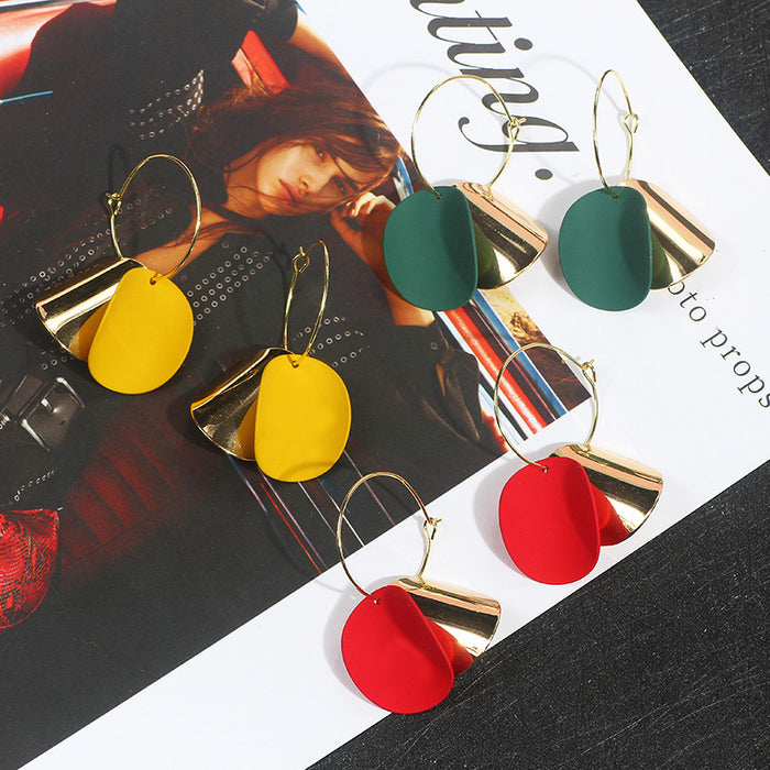 Color Disc and Gold Folded Fan Statement Hoop Drop Earrings
