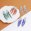 Luxury Full Rhinestone Lightning Tassel Long Drop Alloy Color Crystal Evening Statement Earrings view 1