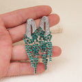 Luxury Full Rhinestone Lightning Tassel Long Drop Alloy Color Crystal Evening Statement Earrings view 4