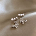 Silver Needle Zircon Butterfly Faux Pearl Stud Earrings For Women Light Luxury Elegant Style view 4
