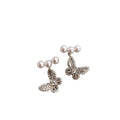 Silver Needle Zircon Butterfly Faux Pearl Stud Earrings For Women Light Luxury Elegant Style view 5