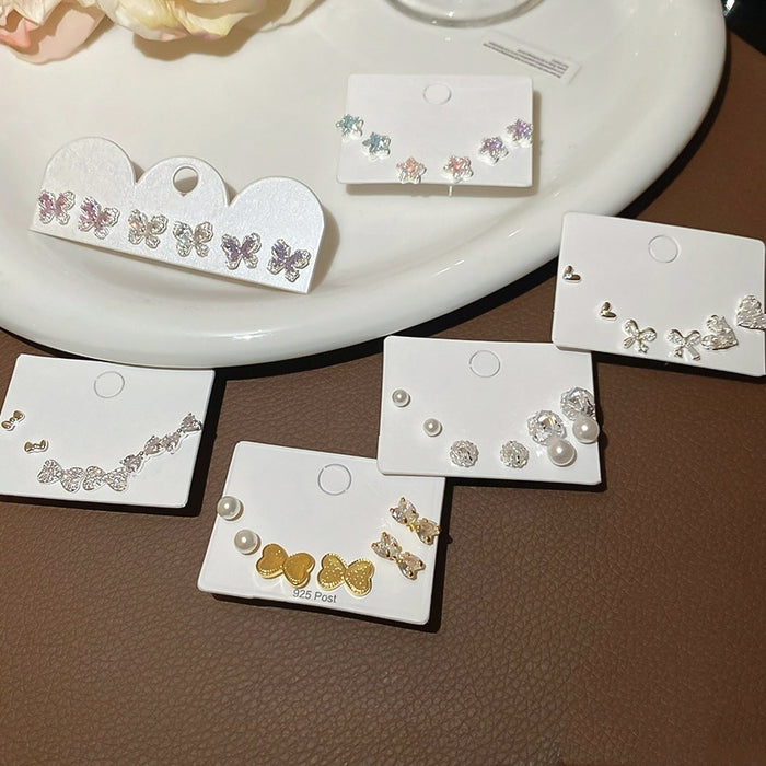 Minimalist Copper Zircon Star Heart Stud Earrings Korean Sweet Style Jewelry