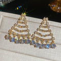 18K Gold Plated Copper Zircon Geometric Round Triangle Pendant Drop Earrings With Silver Pins view 4