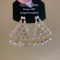 18K Gold Plated Copper Zircon Geometric Round Triangle Pendant Drop Earrings With Silver Pins view 2