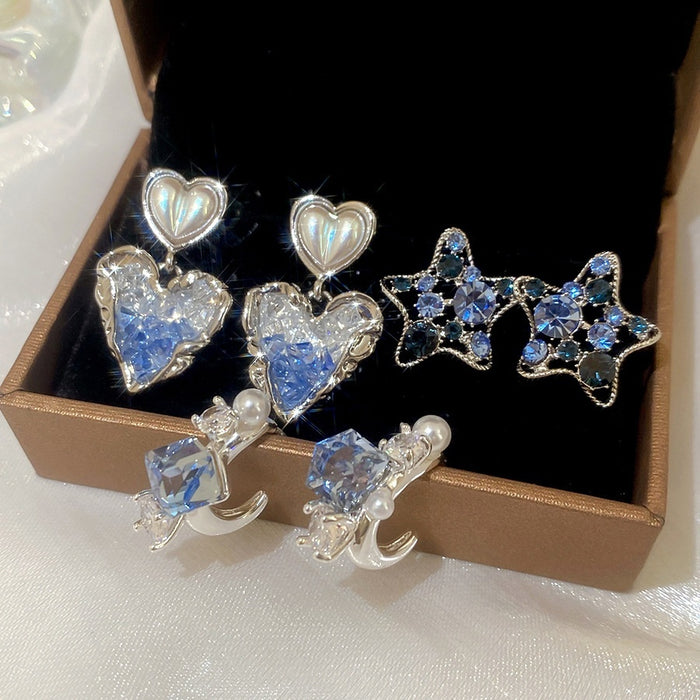 Faux Pearl Heart Pendant Drop Earrings For Women French Sweet OL Style Silver Needle Jewelry