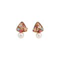 18K Gold Plated Copper Crystal Pearl Triangle Stud Earrings With Silver Pins, Elegant French Style view 5