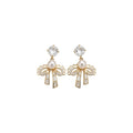 18K Gold Plated Silver Post Zircon Bow Faux Pearl Stud Earrings Elegant Light Luxury Jewelry view 5