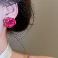 Silver Post Resin Preserved Rose Flower Stud Earrings Sweet Elegant Light Luxury Jewelry view 3