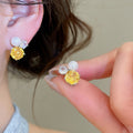 Silver Needle Dopamine Zircon Flower Faux Pearl Geometric Stud Earrings Light Luxury Style view 4