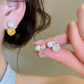 Silver Needle Dopamine Zircon Flower Faux Pearl Geometric Stud Earrings Light Luxury Style view 2