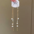 18K Gold Plated Silver Needle Faux Pearl Tassel Threader Earrings For Women Minimalist Geometric OL Style view 4