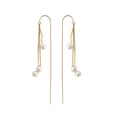 18K Gold Plated Silver Needle Faux Pearl Tassel Threader Earrings For Women Minimalist Geometric OL Style view 5