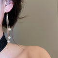 18K Gold Plated Silver Needle Faux Pearl Tassel Threader Earrings For Women Minimalist Geometric OL Style view 3