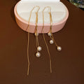 18K Gold Plated Silver Needle Faux Pearl Tassel Threader Earrings For Women Minimalist Geometric OL Style view 2