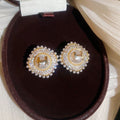18K Gold Plated Silver Pin Zircon Rhombus Faux Pearl Stud Earrings For Women view 4