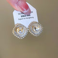 18K Gold Plated Silver Pin Zircon Rhombus Faux Pearl Stud Earrings For Women view 2