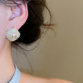 18K Gold Plated Silver Pin Zircon Rhombus Faux Pearl Stud Earrings For Women view 3