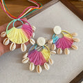Vacation Style Raffia Shell Stud Earrings Necklace Jewelry Set With Round Beach Design view 4