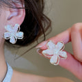 Copper Enamel Flower Stud Earrings With Silver Posts, Sweet Minimalist Elegant Fashion Jewelry view 3