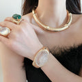 Vintage Alloy Rhinestone Oval Stone Bracelet Ring Choker Jewelry Set, Modern Minimalist Light Luxury view 4