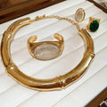 Vintage Alloy Rhinestone Oval Stone Bracelet Ring Choker Jewelry Set, Modern Minimalist Light Luxury view 3