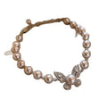 Light Luxury Faux Pearl Beaded Bangle With Rose Zircon Butterfly Charm For Women view 5
