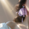 Artificial Crystal Zircon Chiffon Flower Water Drop Stud Earrings Beach Vacation Light Luxury view 4
