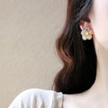 Korean Sweet Yellow Flower Stud Earrings With Faux Pearl Floral Design For Women view 2