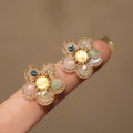 Korean Sweet Yellow Flower Stud Earrings With Faux Pearl Floral Design For Women view 1